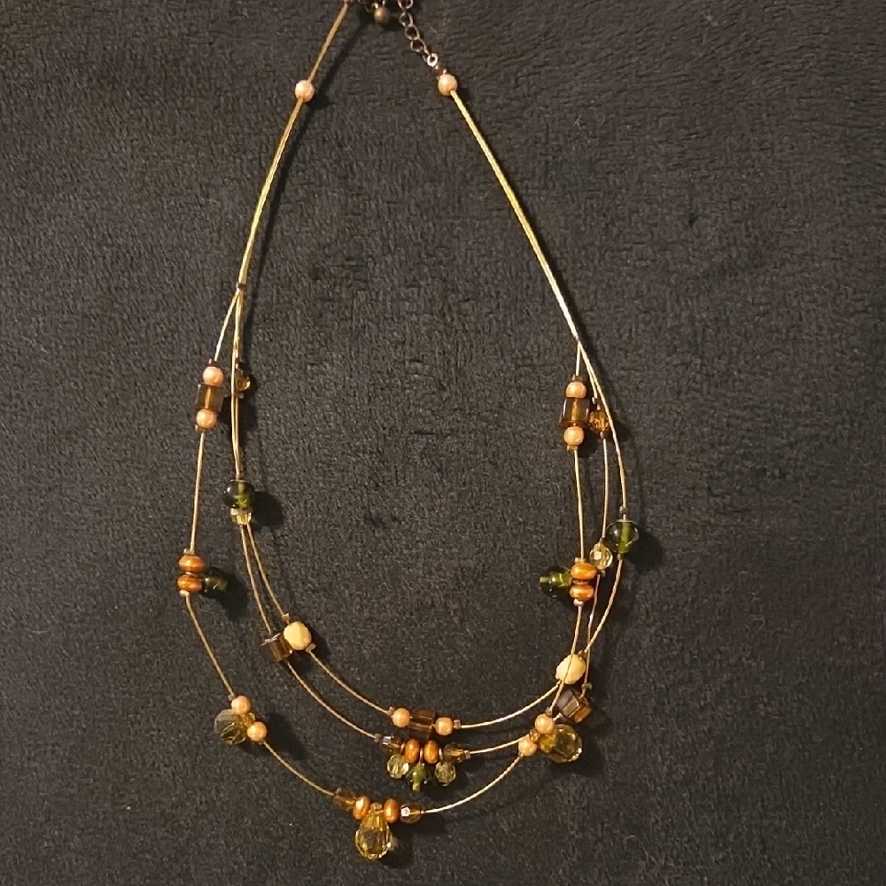 Vintage Multi-Strand Amber Crystal Beaded Necklace